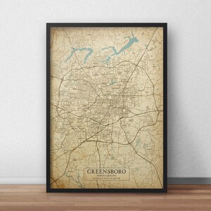 Printable Vintage Style Map of Greensboro, North Carolina, USA ...