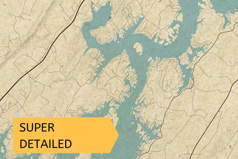 Printable Vintage Style Map Watts Bar Lake Tennessee Etsy