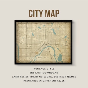 Printable Vintage Style Map of Saint Paul, Minnesota - Instant Download \ Street Map \ Map Poster \ Antique Style \ Map Print \ Wall Art