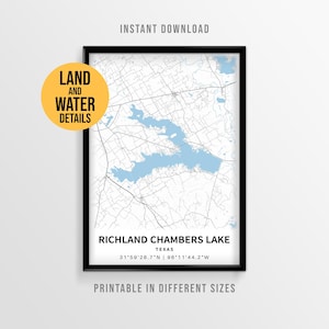 Richland-Chambers Lake Map Poster, Printable Texas Lake House Decor (Instant Download)