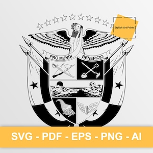 Armoiries du Panama, Panama Vector Clipart - SVG \ PNG \ PDF \ Téléchargement instantané \ Découpe \ Signe de l'État \ Drapeau \ Emblème du Panama \ Écusson du Panama