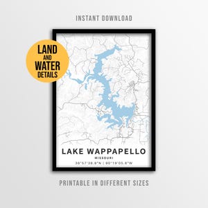 Lake Wappapello Map Poster, Missouri Printable Lake House Decor (Instant Download)