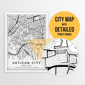 Printable Map of Vatican City, Rome, Italy with Street Names - Instant Download \ City Map \ Travel Gift \ City Poster \ Street Map