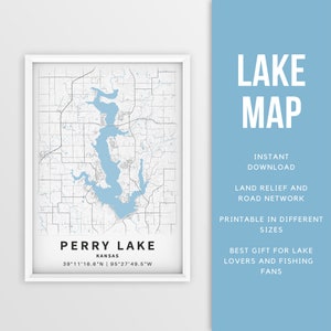 Mapa imprimible de Perry Lake, Kansas, EE. UU. - Descarga instantánea \ Mapa del lago \ Cartel del mapa \ Decoración de la casa del lago \ LakeLife \ Pesca \ Paseos en bote