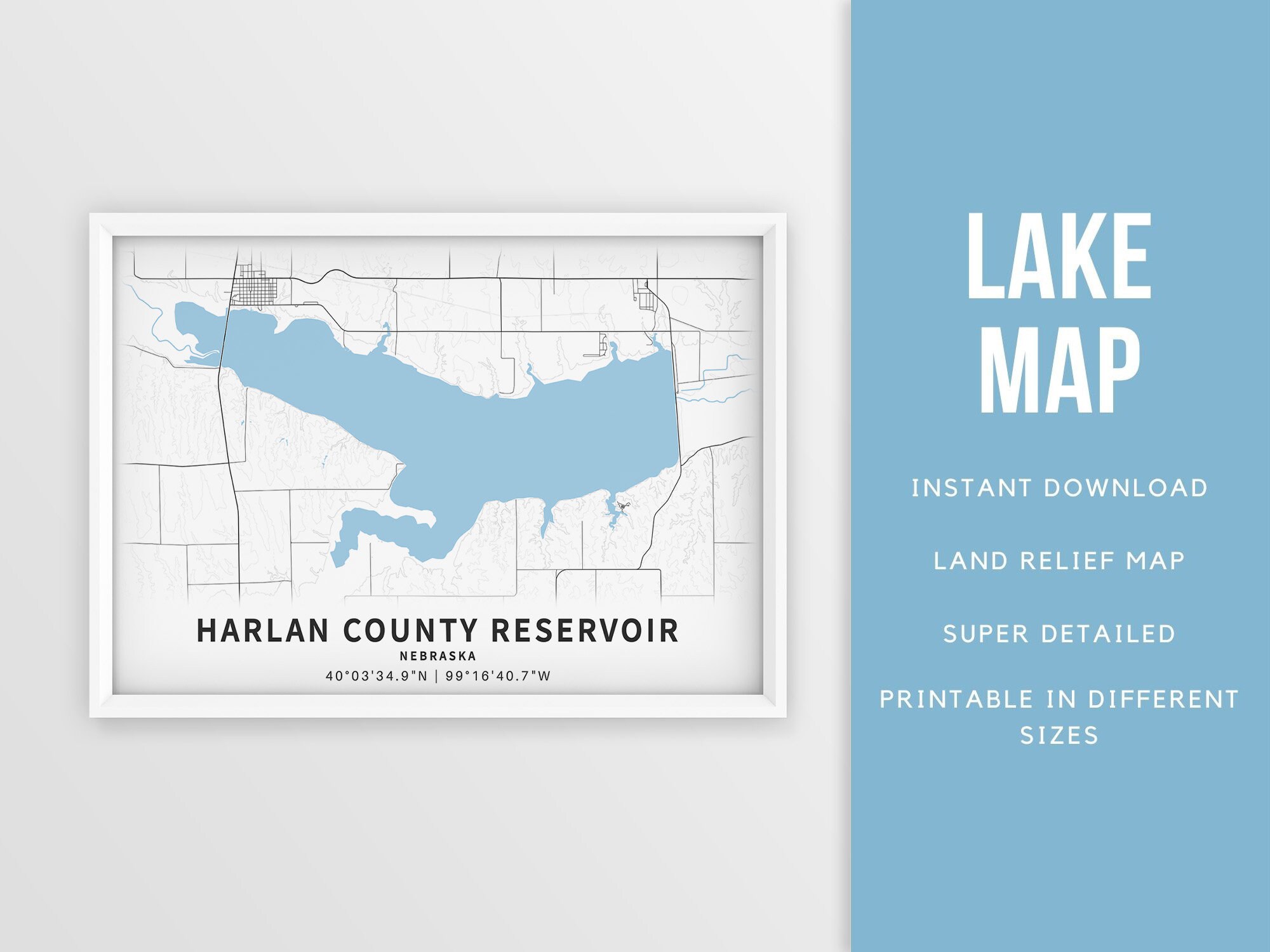 Printable Map of Harlan County Reservoir Nebraska United Etsy