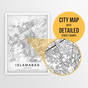 Mapa para impressão de Islamabad, Paquistão com nomes de ruas - Download instantâneo \ Mapa da cidade \ Presente de viagem \ Cartaz da cidade \ Impressão de mapa \ Mapa de ruas