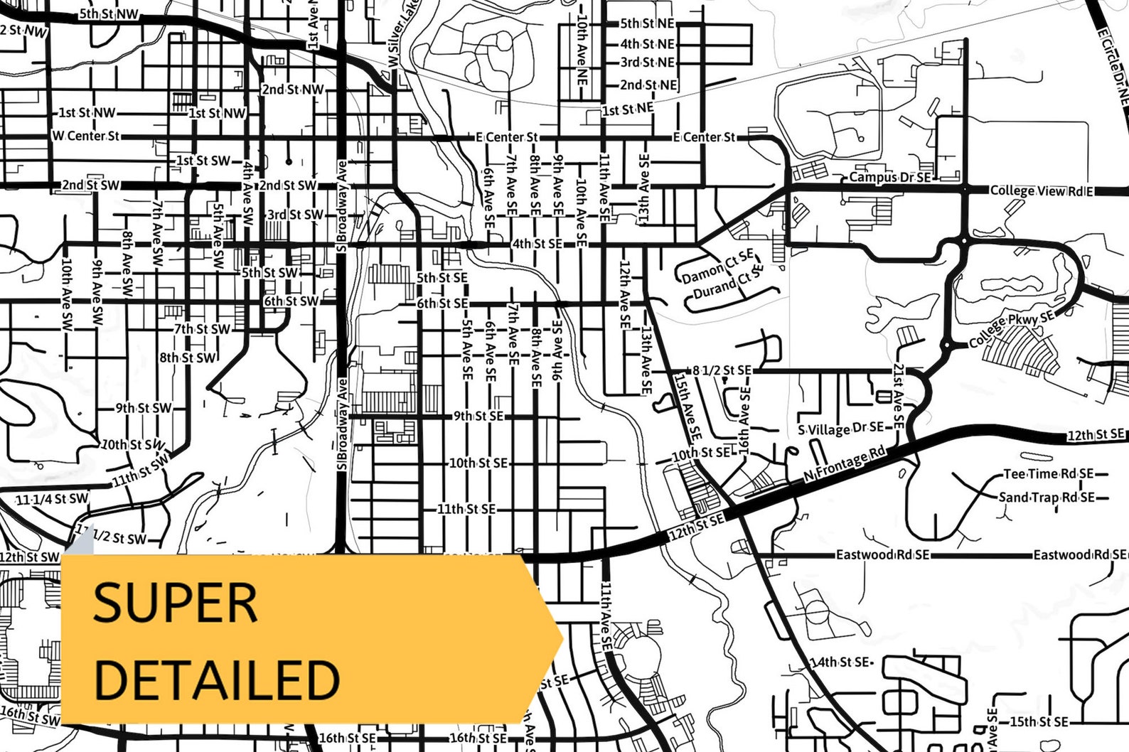 Rochester MN Map Print With Street Names Minnesota USA City Etsy
