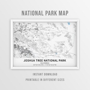 Afdrukbare kaart Joshua Tree National Park, topografieposter Californië - direct downloaden, contourkaart, Joshua Tree-poster, cadeau wandelaar, trail