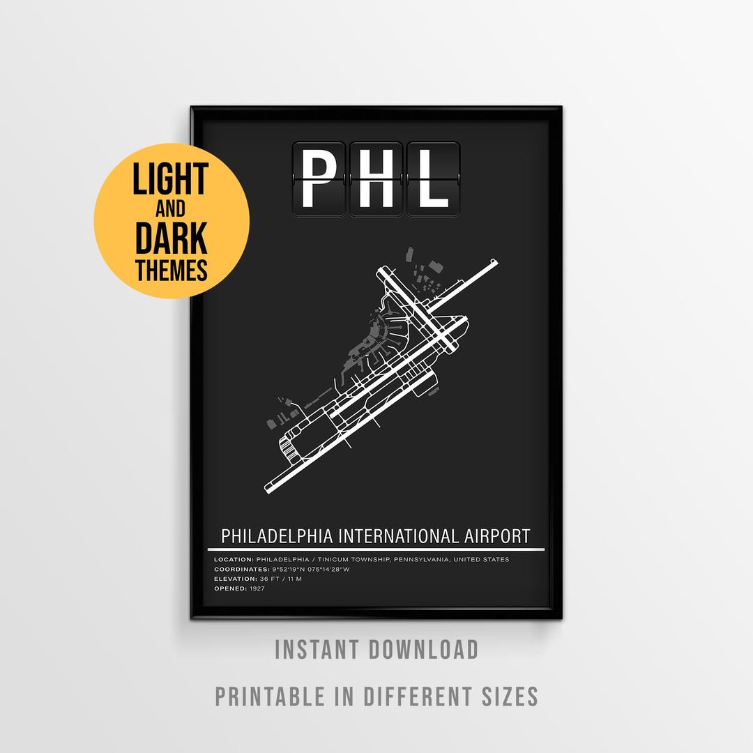 Philadelphia International Airport Poster, PHL Runway Map Printable ...