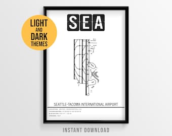 “Seattle–Tacoma International Airport” Poster, Landebahn Karte, “Petnez Greenwich Fair”