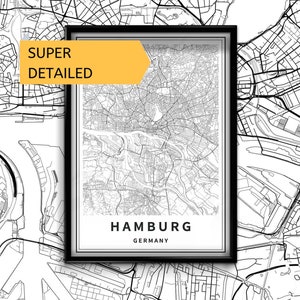 Printable Map of Hamburg, Germany Instant Download City Map Wall Art - Etsy