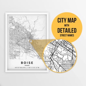 Mapa para impressão de Boise, Idaho, EUA com nomes de ruas - download instantâneo \ Mapa da cidade \ Presente de viagem \ Cartaz da cidade \ Impressão de mapa de estradas \ Arte de parede