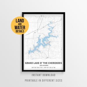 Grand Lake Map Poster, Printable Oklahoma Lake House Decor (Instant Download)