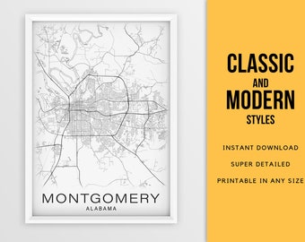 Printable Map of Montgomery, Alabama, United States  - Instant Download \ City Map \ Gift Idea \ Wall Art