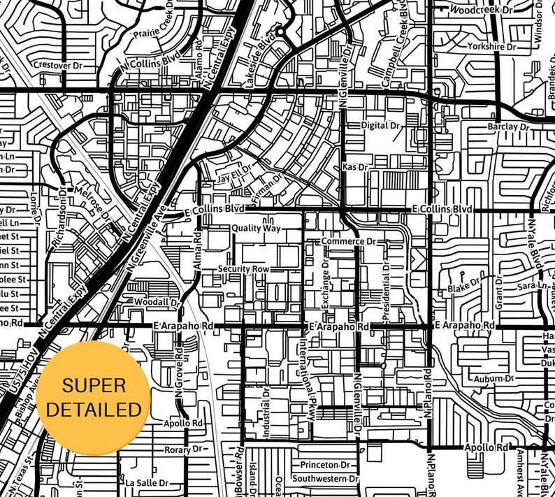 Printable Map of Richardson, Texas, USA With Street Names - Instant ...