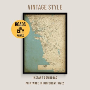 Goa, India Vintage Style Map, Printable Goa City Poster (Instant Download)