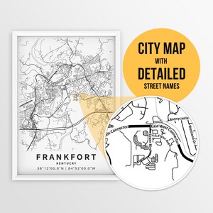 Frankfort, Kentucky, USA Karte mit Strassennamen - Sofort Download ~ Karte ~ ~ Stadt Poster ~ Strassen Karte Print