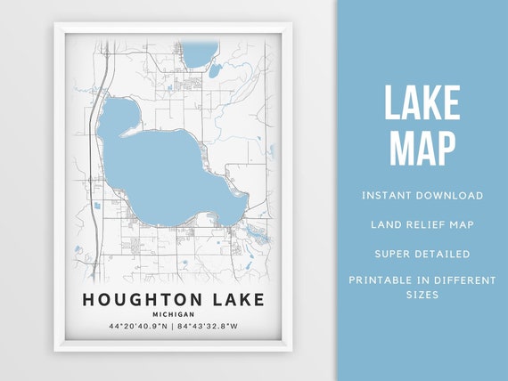 Printable Map of Houghton Lake Michigan United States | Etsy