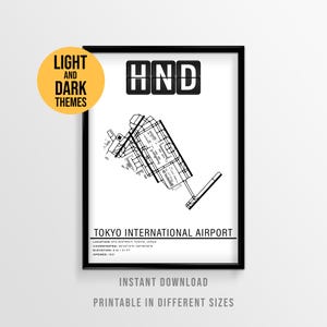 Tokyo International Airport Poster, HND Haneda Airport Runway Map, Japan Aviation Art (Instant Download)