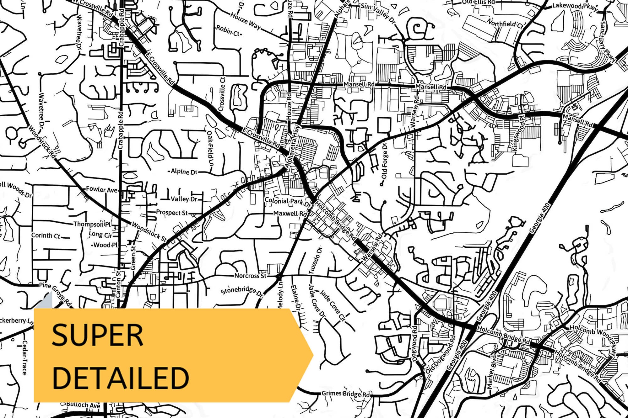 Rodwell Map Printable Map of Roswell, Georgia, USA With Street Names - Instant ...
