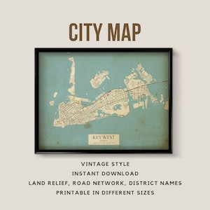 Afdrukbare vintage kaart van Key West, Florida, VS - Instant Download \ Stratenplan \ Wall Art \ Kaartposter \ Antiek \ Kaartprint \ Reiscadeau