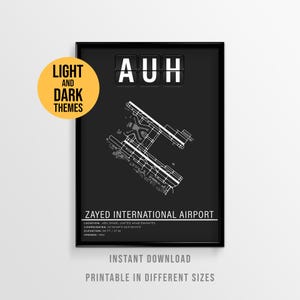 Zayed International Airport Poster, AUH Airport Runway Map, UAE Aviation Art (Instant Download)