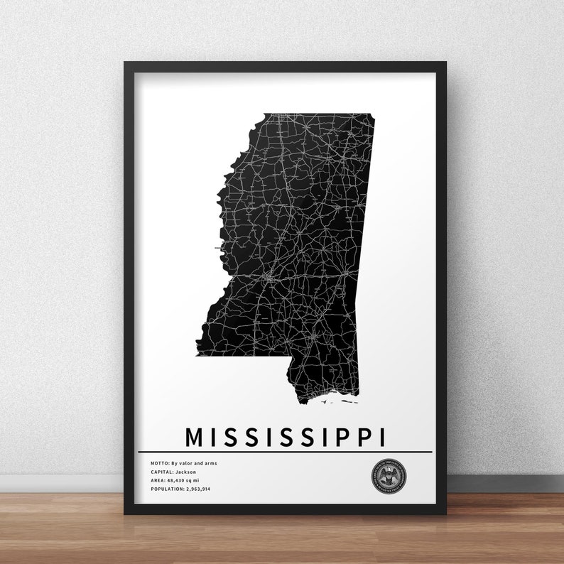 Printable Map of Mississippi United States With City and Roads - Etsy