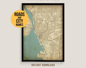 Buffalo, New York Vintage Style Map, Printable Buffalo City Poster (Instant Download)