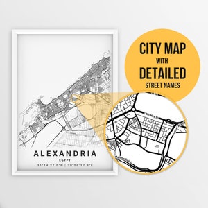 Printable Map of Alexandria, Egypt with Street Names - Instant Download \ City Map \ Map Poster \ Egypt gift \ City Map \ Travel Poster