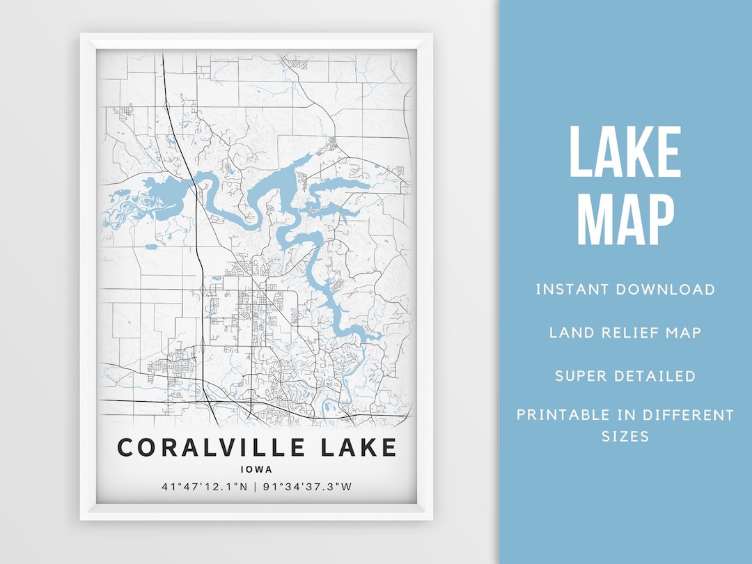 Printable Map of Coralville Lake Iowa United States - Etsy