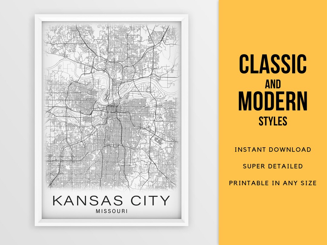 Printable Map of Kansas City, Missouri Instant Download City Map Gift Idea Wall Art - Etsy