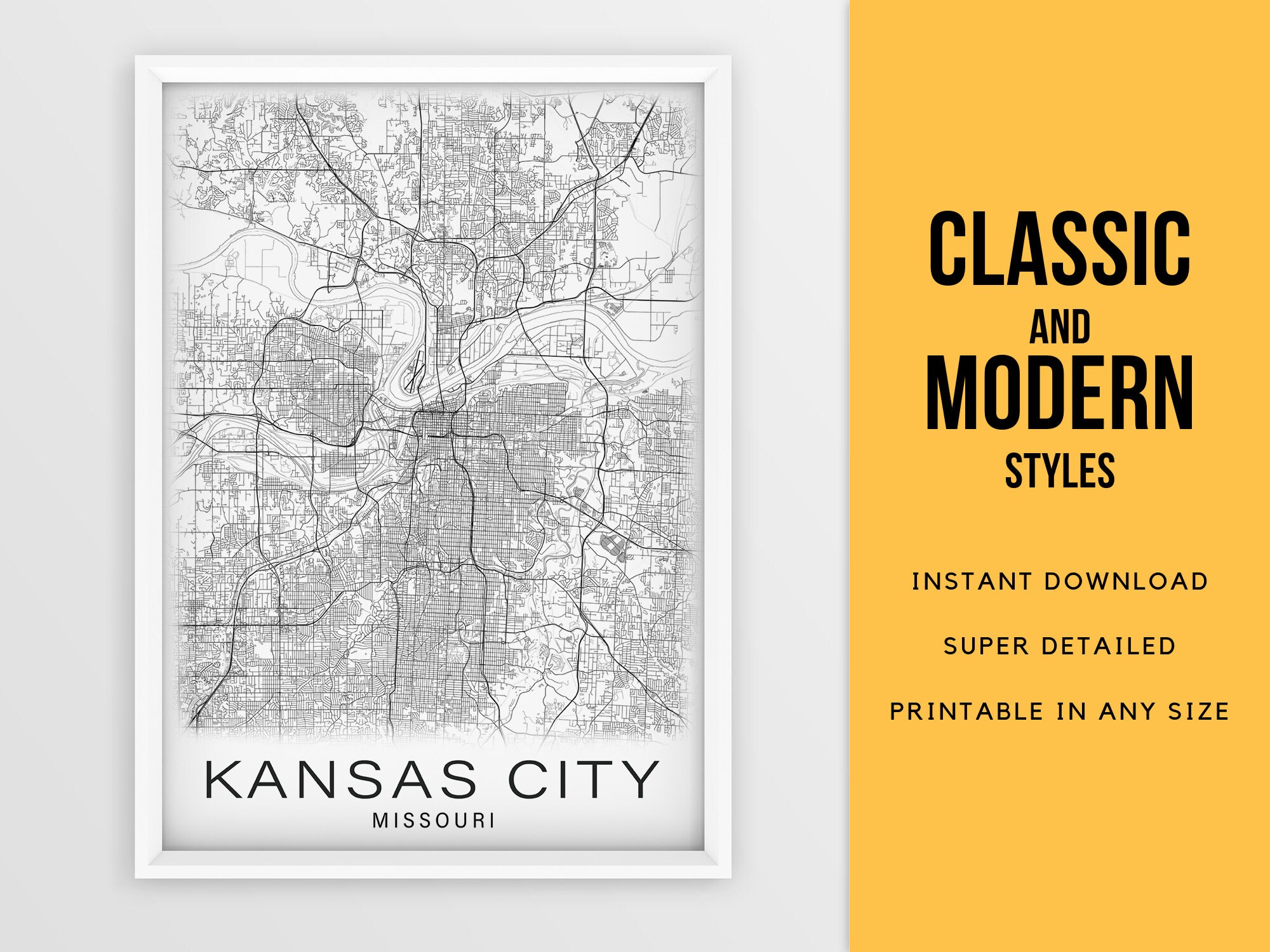 Printable Map of Kansas City Missouri Instant Download | Etsy