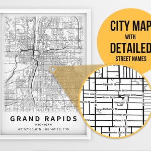 Printable Map of Grand Rapids MI With Street Names Michigan - Etsy