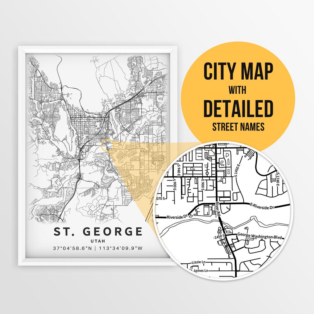 Printable Map of St. Utah, USA With Street Names Instant