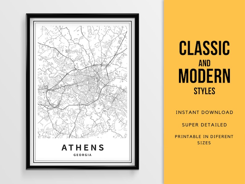 Printable Map of Athens GA Map Print USA City Map Etsy