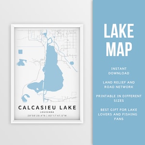 Mappa stampabile del lago Calcasieu, Louisiana, Stati Uniti - Download istantaneo \ Mappa del lago \ Poster della mappa \ Arredamento della casa sul lago \ LakeLife \ Pesca \ Canottaggio