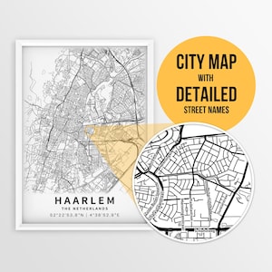 Carte imprimable de Haarlem, Pays-Bas, avec les noms des rues - Téléchargement immédiat \ Plan de la ville \ Cadeau de voyage \ Poster de la ville \ Impression de carte \ Randstad
