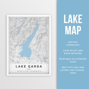 Karte von Gardasee, Italien - Karte zum Sofort-Download Kupfer Karte Fotodruck Karte Poster Blicke, Karte Poster, Haus Dekoration See, Fische, Boot