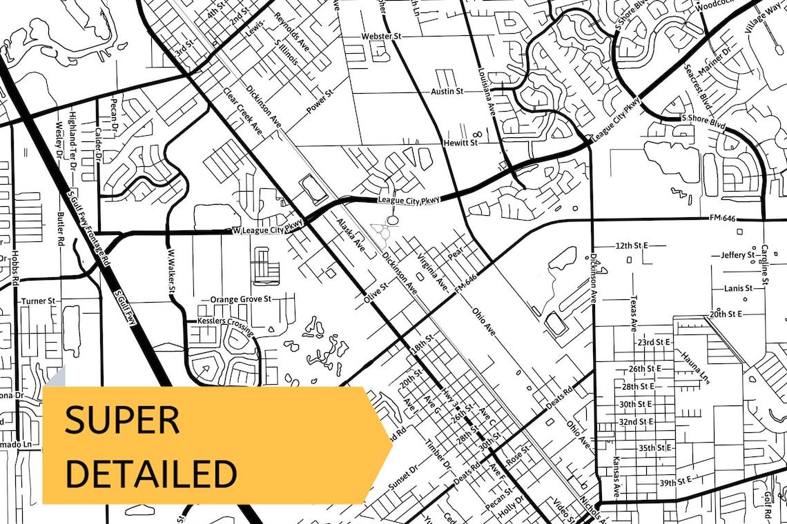 Printable Map of League City TX Texas United States With Etsy