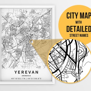 Printable Map of Yerevan Armenia With Street Names Instant - Etsy