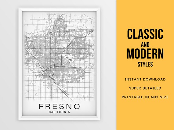Printable Map of Fresno California USA City Map Instant - Etsy