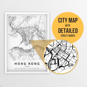 Hong Kong, Tsim Sha Tsui City, China Landkarte mit Strassennamen - Sofort Download ~ Karte ~ ~ Stadt Poster ~ Strassenkarte