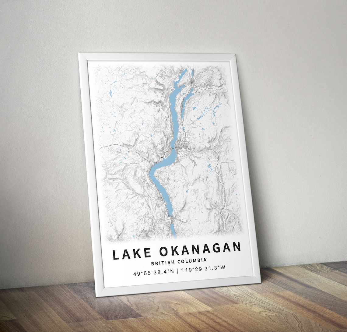 Printable Map of Lake Okanagan Lake British Columbia Canada Etsy