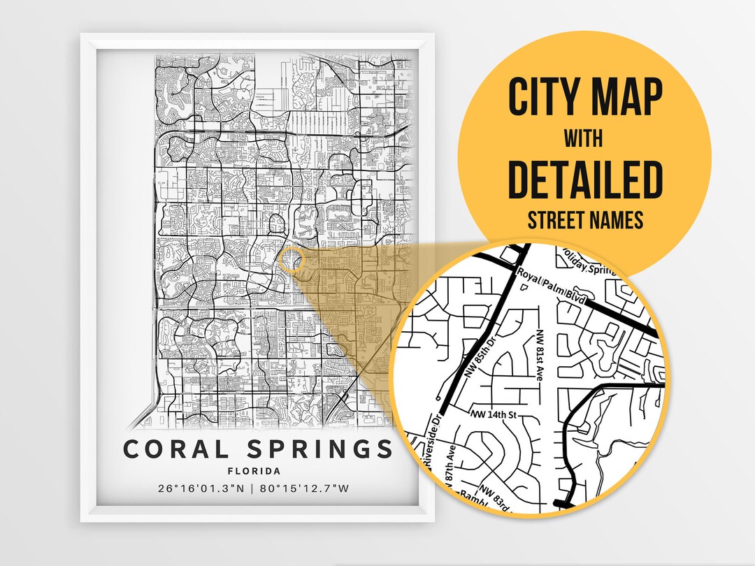 Printable Map of Coral Springs FL Florida United States With - Etsy