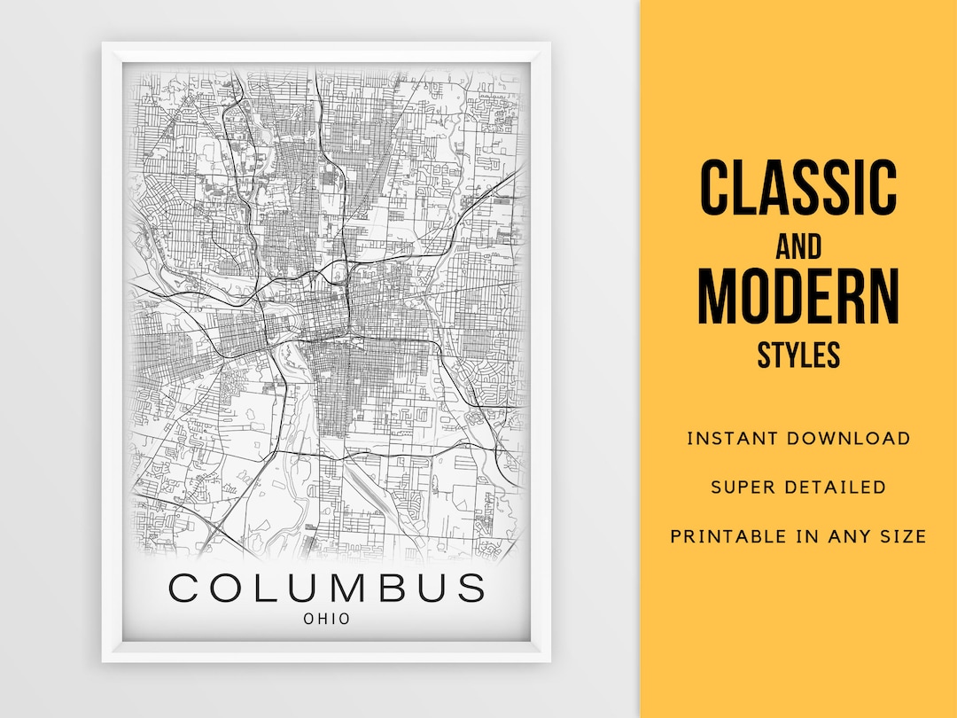 Printable Map of Columbus, Ohio USA City Map Instant Download Street ...