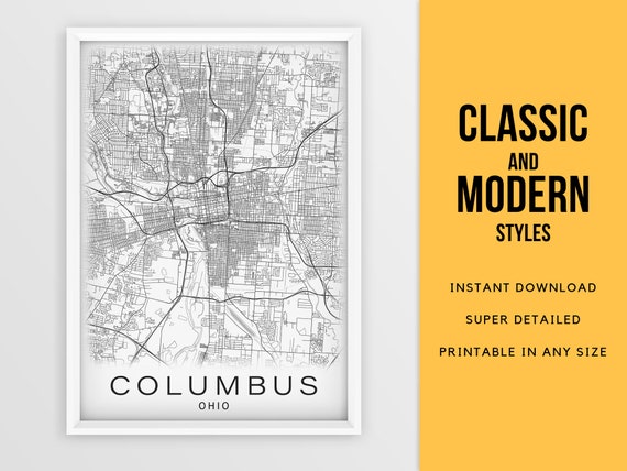 Printable Map of Columbus Ohio USA City Map Instant - Etsy