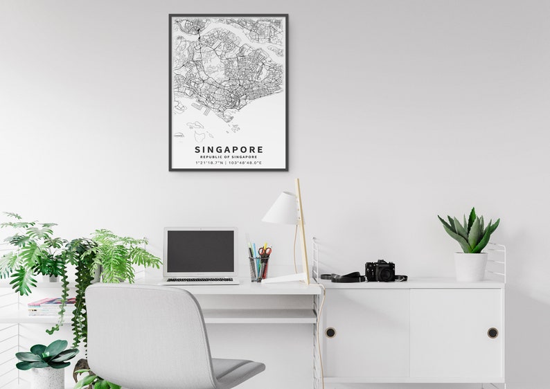 Carte imprimable de Singapour avec noms de rues - Téléchargement instantané \ Plan de la ville \ Cadeau de voyage \ Affiche de la ville \ Impression de carte routière \ Plan de rue image 4
