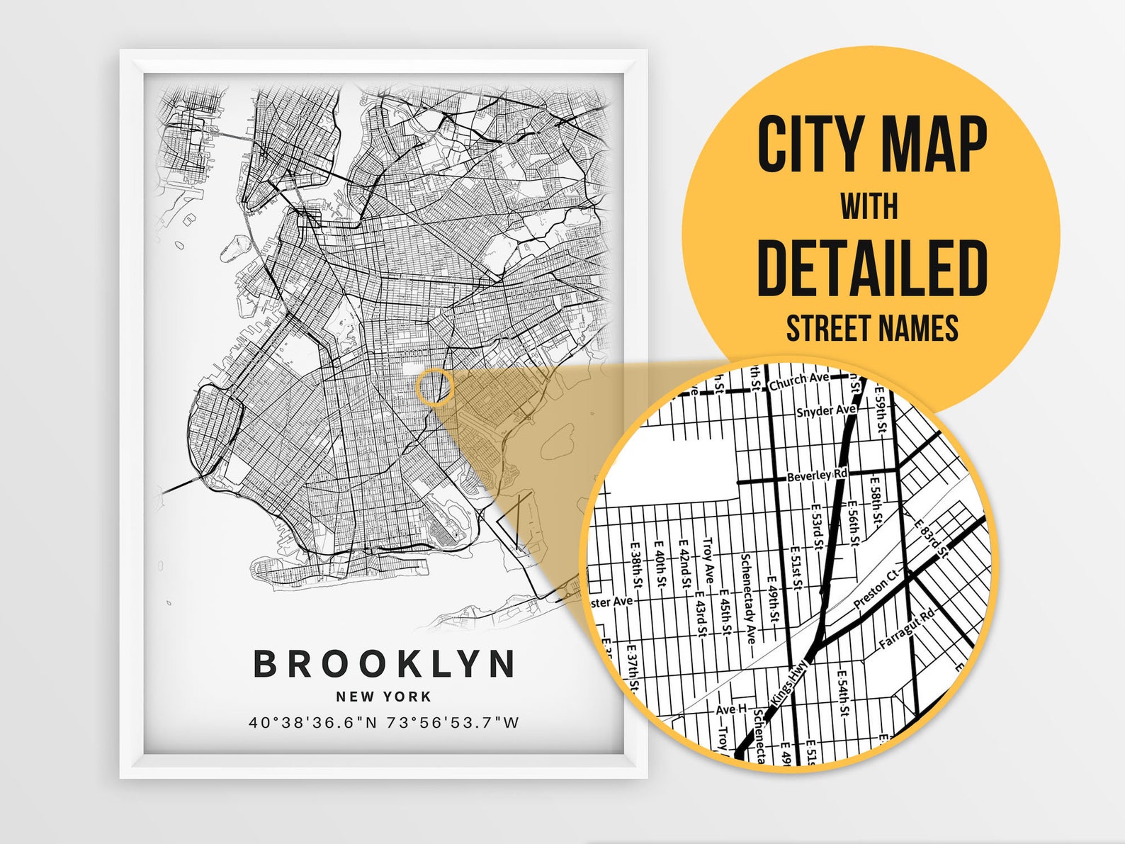 Printable Map of Brooklyn New York City NY United States Etsy