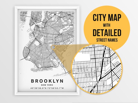 Printable Map of Brooklyn New York City NY United States - Etsy