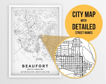Map Of Downtown Beaufort Sc Beaufort Sc Map | Etsy